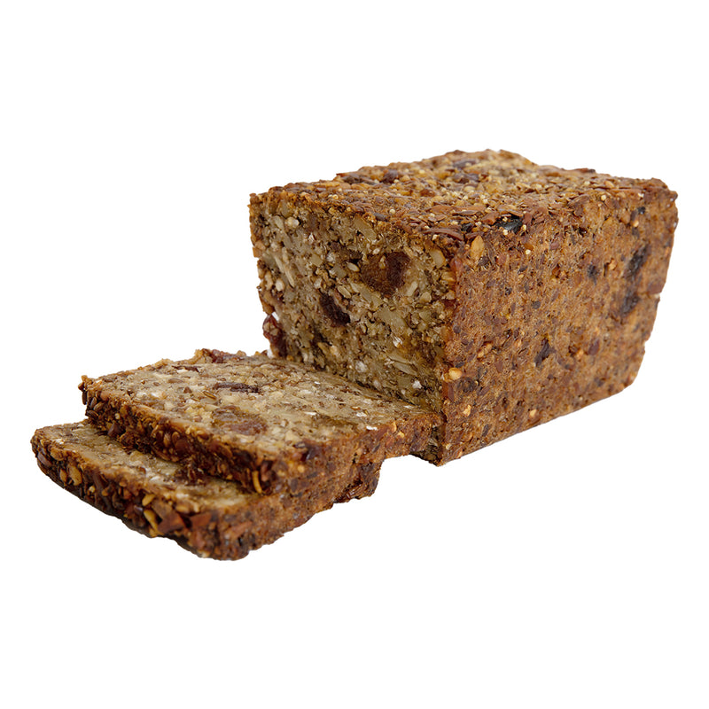 Product shot of Stone Age Staples Fruit Loaf on white background