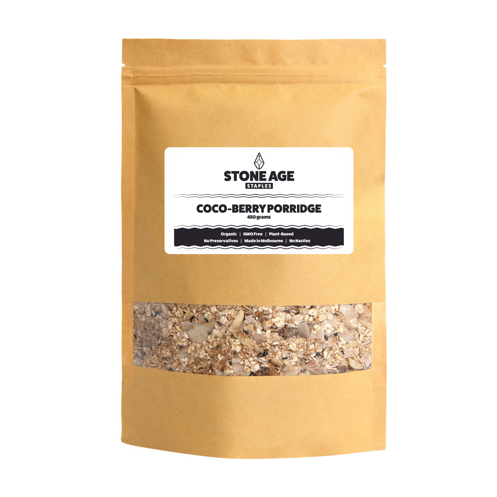 Product shot of Coco-Berry Porridge on a white background