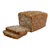 Nut, seed & grain loaf. Full loaf with two slices laying flat in front of loaf, showing the inside of the bread with lot's of nuts, seeds & grains visible. Displayed on white background.
