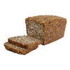 Gluten free nut & seed loaf. Full loaf with two slices laying flat in front of loaf, showing the inside of the Gluten Free bread with lot's of nuts & seeds visible. Displayed on white background